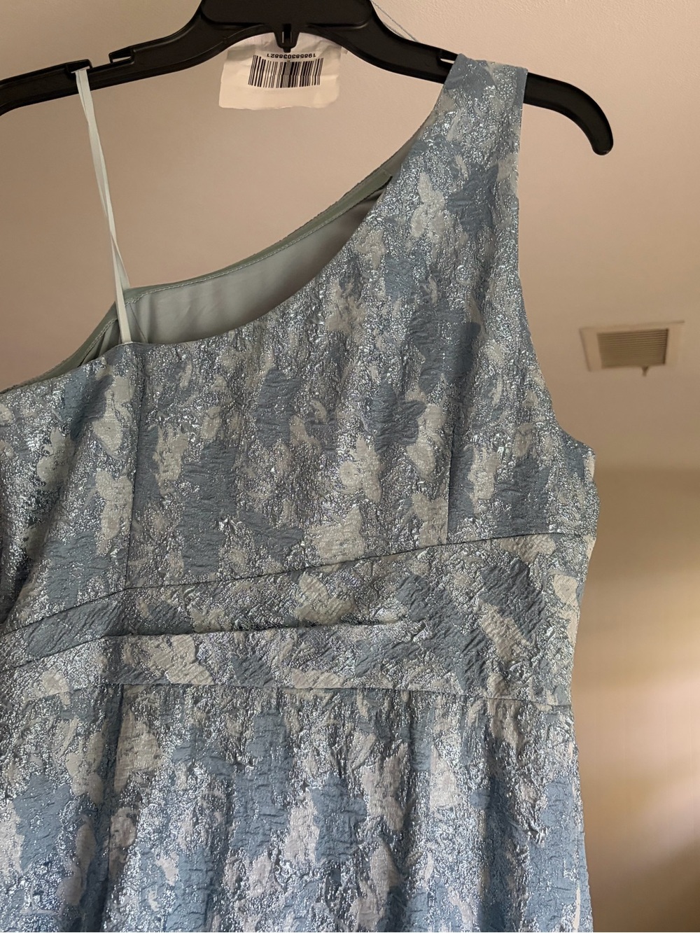 Aidan Mattox One-Shoulder Pale Blue Jacquard Evening Gown - Picture 4 of 6